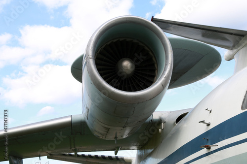 Aircraft turbine on the wing of the plane