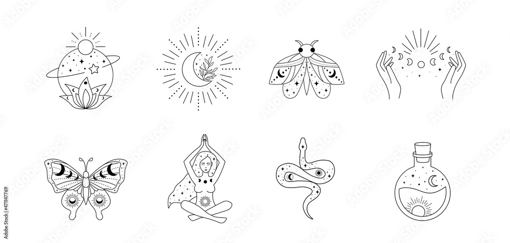 Obraz premium Esoteric vector set. Magic icons