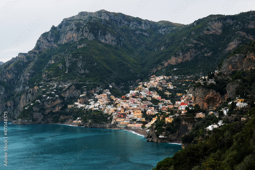 Beautiful view of Positano on the Amalfi Coast ,  Province of Salerno, Campania, Italy