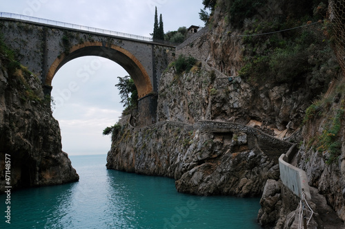 Fiordo di Furore Bridge and mediterranean sea(Fjord of Furore) , an unusual beautiful hidden place in the province of Salerno in Campania region of south-western Italy.