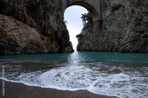 Fiordo di Furore Bridge and mediterranean sea(Fjord of Furore) , an unusual beautiful hidden place in the province of Salerno in Campania region of south-western Italy
