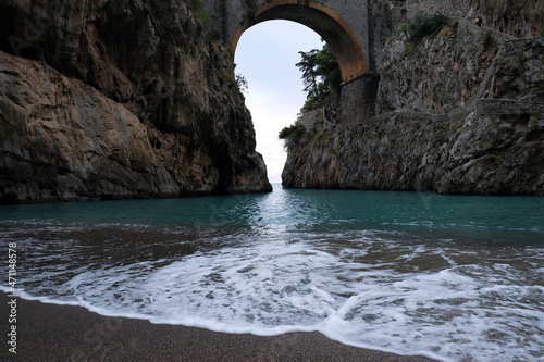 Картината върху платно Fiordo di Furore Bridge and mediterranean sea(Fjord of Furore) ,  an unusual bea