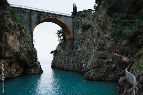 Fiordo di Furore Bridge and mediterranean sea(Fjord of Furore) , an unusual beautiful hidden place in the province of Salerno in Campania region of south-western Italy