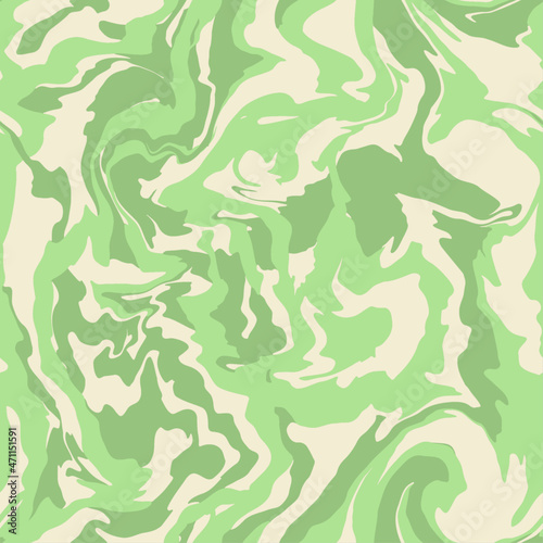 Liquid ink abstract artwork seamless repeat pattern. Retro greens, vector watercolor color gradient all over surface print background.