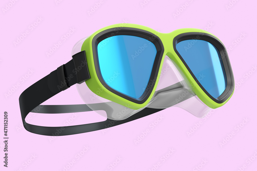 Green diving mask isolated on a pink background Green diving mask isolated on a pink background