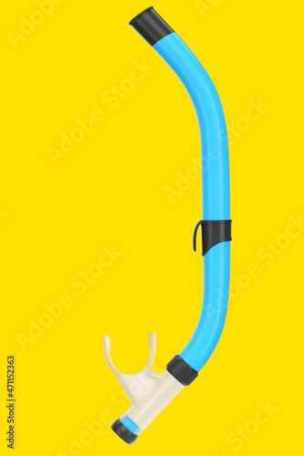 Blue snorkel for diving and swimming in the pool isolated on a yellow background