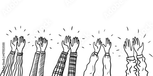 Hand Drawn sketch style of applause, thumbs up gesture. Human hands clapping ovation. on doodle style, vector illustration.