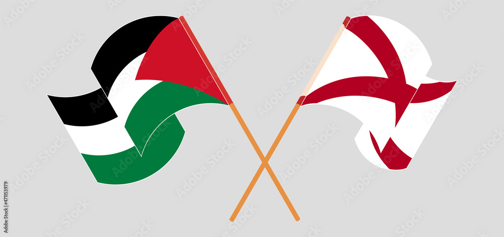 Obraz premium Crossed and waving flags of Palestine and The State of Alabama