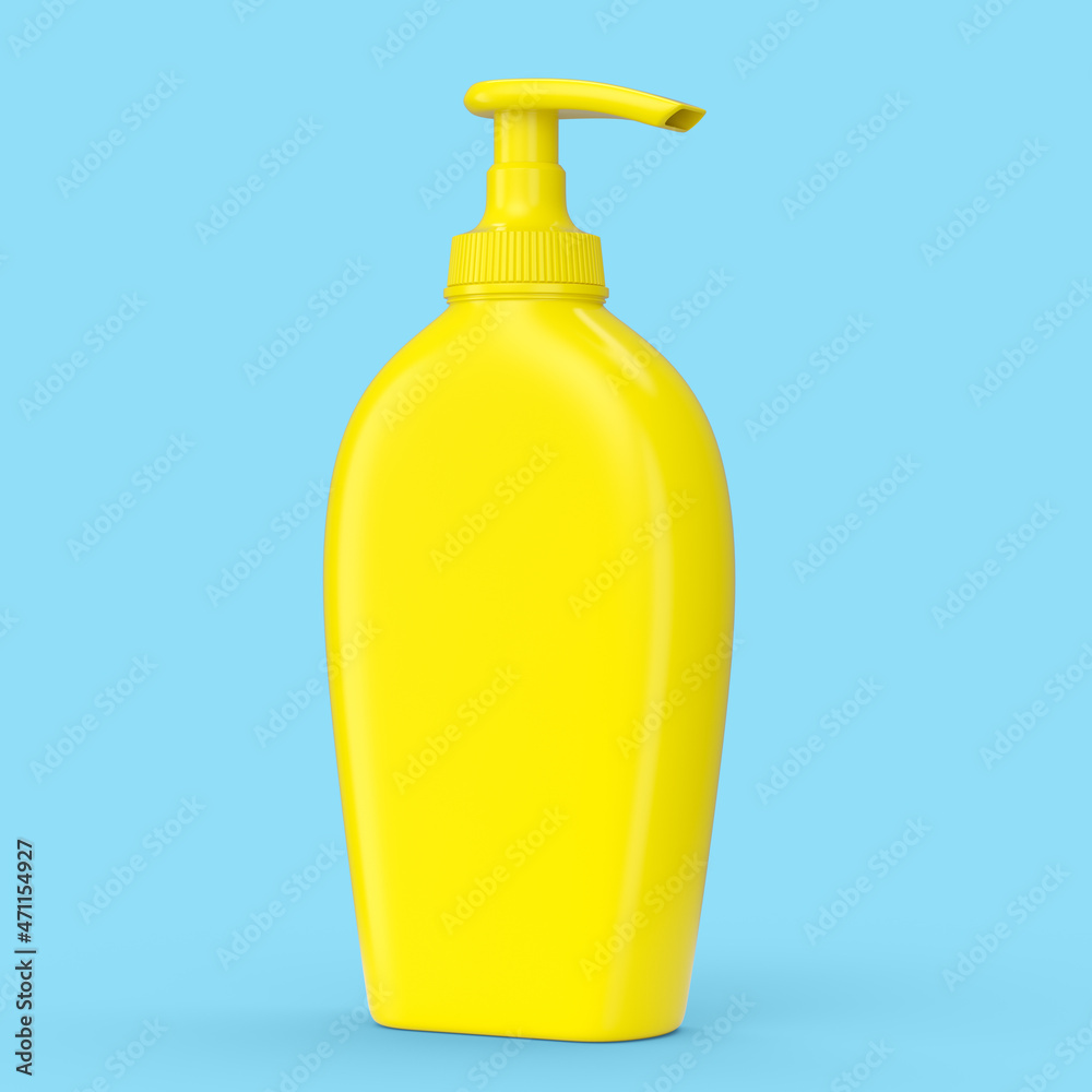 Yellow sunscreens bottle or sunblock cream tube isolated on blue background. Yellow sunscreens bottle or sunblock cream tube isolated on blue background.