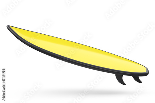 Photography Realistic yellow surfboard for summer surfing isolated on white background