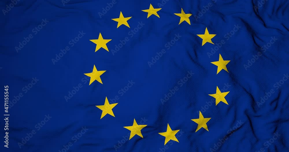 Full frame close-up on a waving European Union flag in 3D rendering. Full frame close-up on a waving European Union flag in 3D rendering.