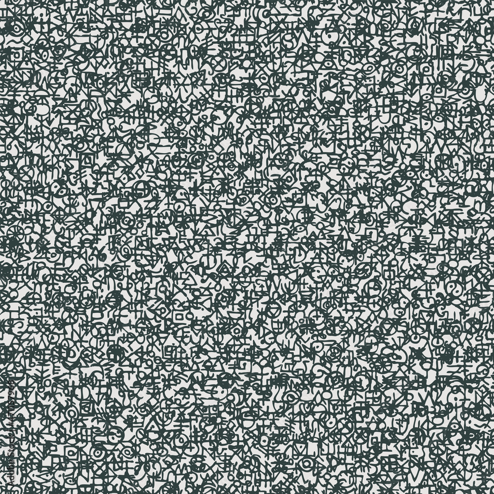 Fototapeta premium Abstract seamless pattern with black doodles on a vintage beige backdrop. Monochrome freehand texture. Vector repeating background, graphic print for textile, clothes, wrapping paper or wallpaper