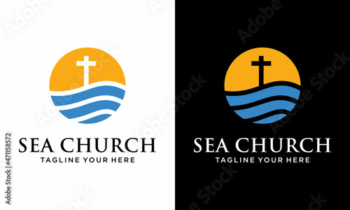 cross and wave icon christian symbol design element vector eps 10, on a black and white background.