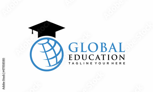 Globe in graduation cap thin line icon, e-learning concept. Modern vector illustration for a school learning logo or online course.on a white background.