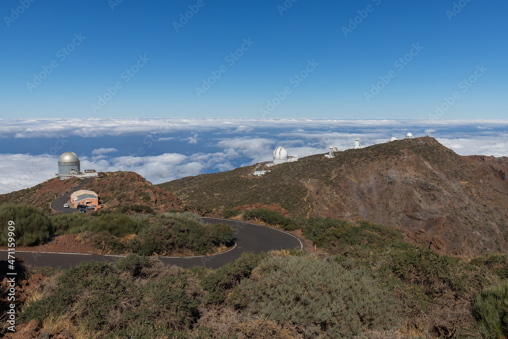 LA PALMA, CANARY ISLANDS, SPAIN - November 08, 2021. Big telescopes at highest peak of La Palma, Spain