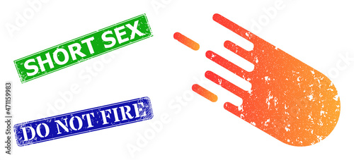 Grunge bolide icon and rectangle textured Short Sex stamp. Vector green Short Sex and blue Do Not Fire seals with grunge rubber texture, designed for bolide illustration.