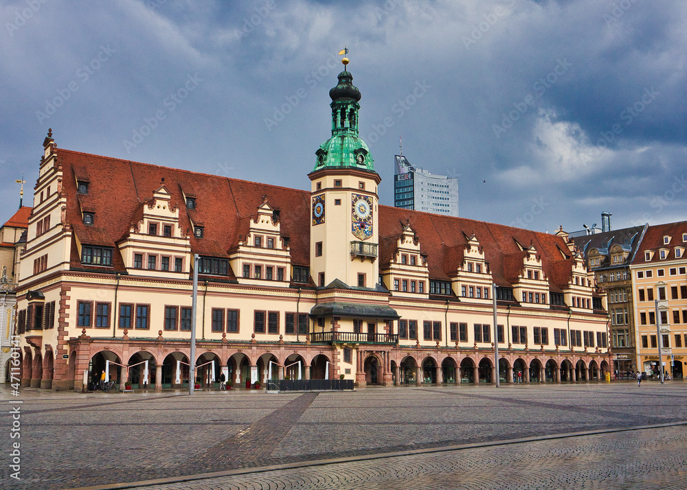 Altes Rathaus Leipzig, Marktplatz, Himmel mit Wolken, Leipzig Deutschland