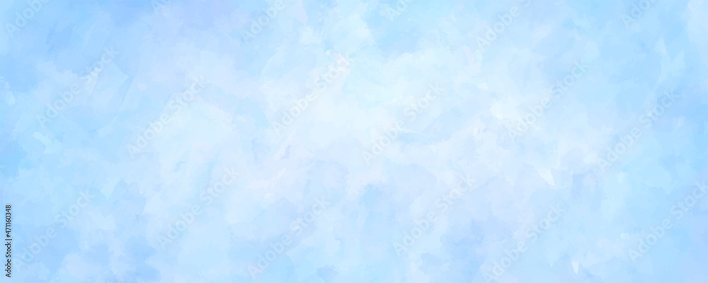 Vector watercolor texture. Hand drawn vector texture. Sky, light, clouds, blue, white. Brushstrokes. Pastel color watercolour blur banner for design. Christmas template for poster, cards and cover.