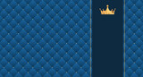 Navy blue seamless pattern in retro style with a gold crown. Can be used for premium royal party. Luxury template with vintage leather texture. Background for king and little prince. Invitation card