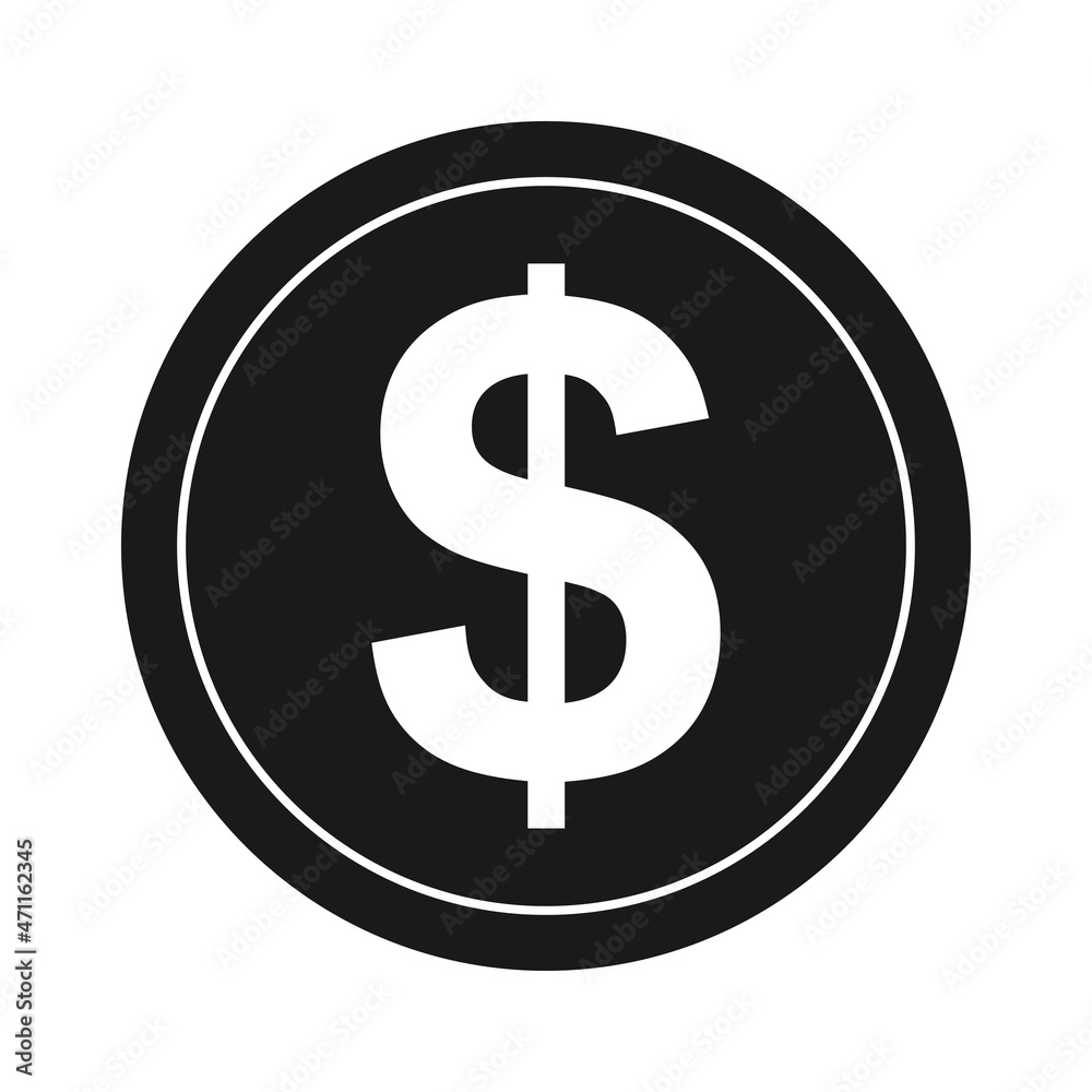 Coin with dollar symbol silhouette in vector icon Coin with dollar symbol silhouette in vector icon