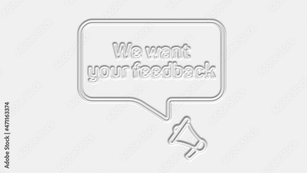 We want your feedback text. Megaphone with text we want your feedback speech bubble banner. Loudspeaker. 4K video motion graphic We want your feedback text. Megaphone with text we want your feedback speech bubble banner. Loudspeaker. 4K video motion graphic
