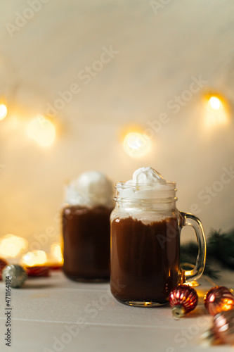 cocoa on a New Year's background, a New Year's drink