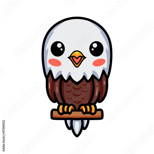 Cute little eagle cartoon on tree branch