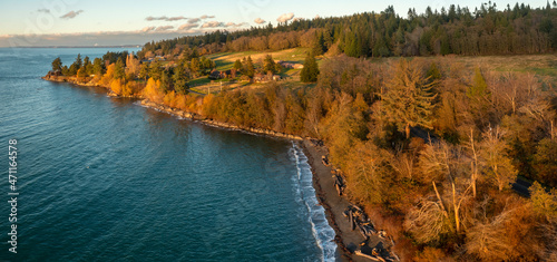 Aerial View of the West Side of Lummi Island, Washington. This beautiful and rural island lies just west of Bellingham in the Salish Sea area of the Pacific Northwest. photo