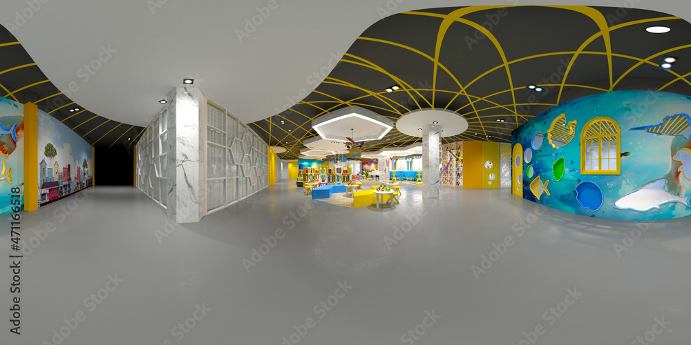 360 degrees view of kids school play room - obrazy, fototapety, plakaty 