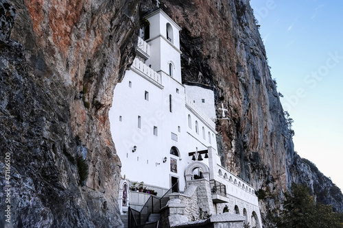 The famous old Orthodox monastery Ostrog high in the mountains. Shrine. Montenegro, Balkans.