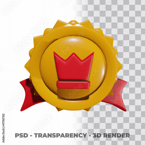 3D Gold medal and ribbon with transparency background