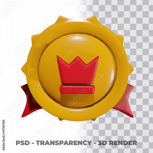 3D Gold medal and ribbon with transparency background