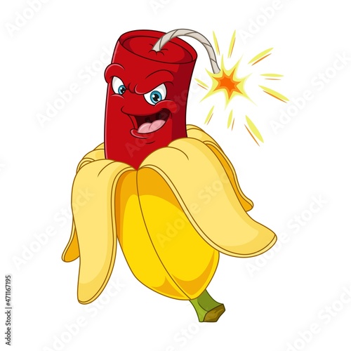 Cartoon banana peel with dynamite mascot