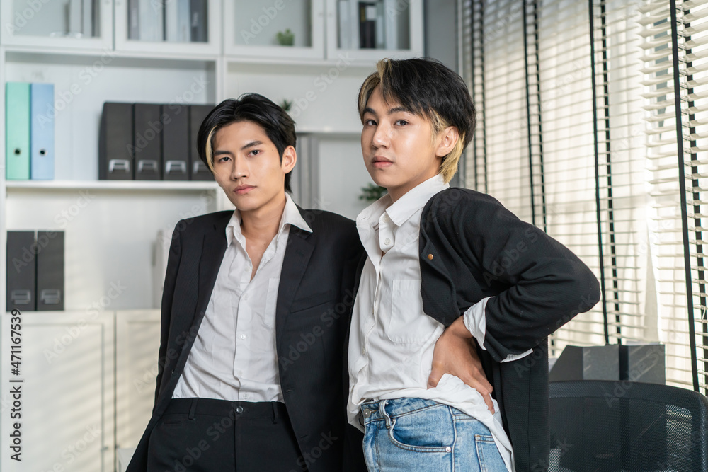 Portrait of Asian handsome businessman gay people working in office. Portrait of Asian handsome businessman gay people working in office.