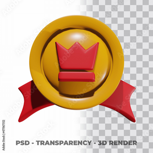 3D Gold medal and ribbon with transparency background