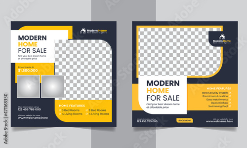 Real Estate Property Sale Social Media Post Set, Modern Real Estate House Instagram Web Banner, Square Flyer, Unique Design Template