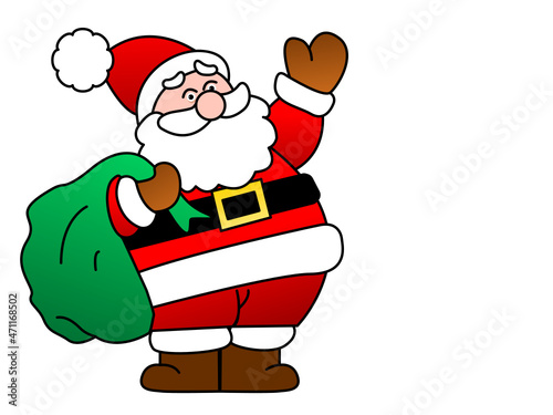 santa claus carries a green coast where he brings gifts on a white background