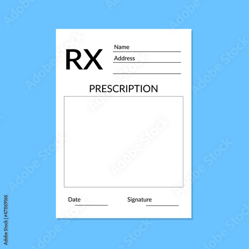 Blank Rx prescription form on blue background