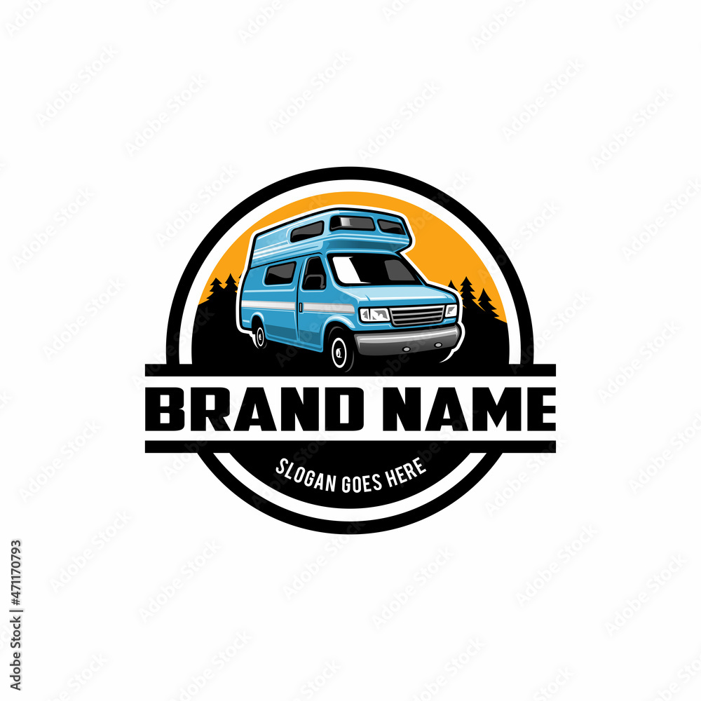 Retro RV camper van vehicle isolated logo vector Retro RV camper van vehicle isolated logo vector