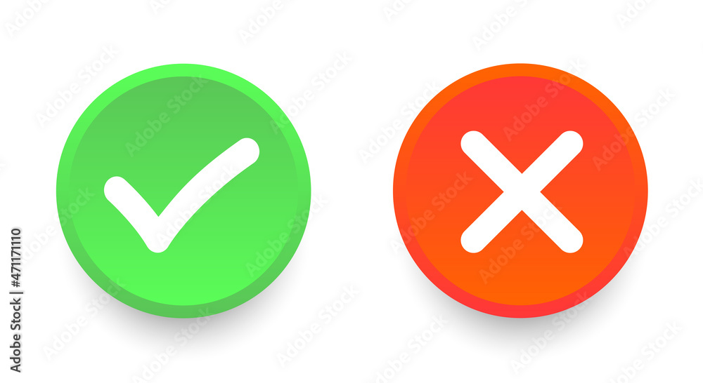 Tick and cross signs 3d green and red colors on a transparent background. Vector illustration Tick and cross signs 3d green and red colors on a transparent background. Vector illustration