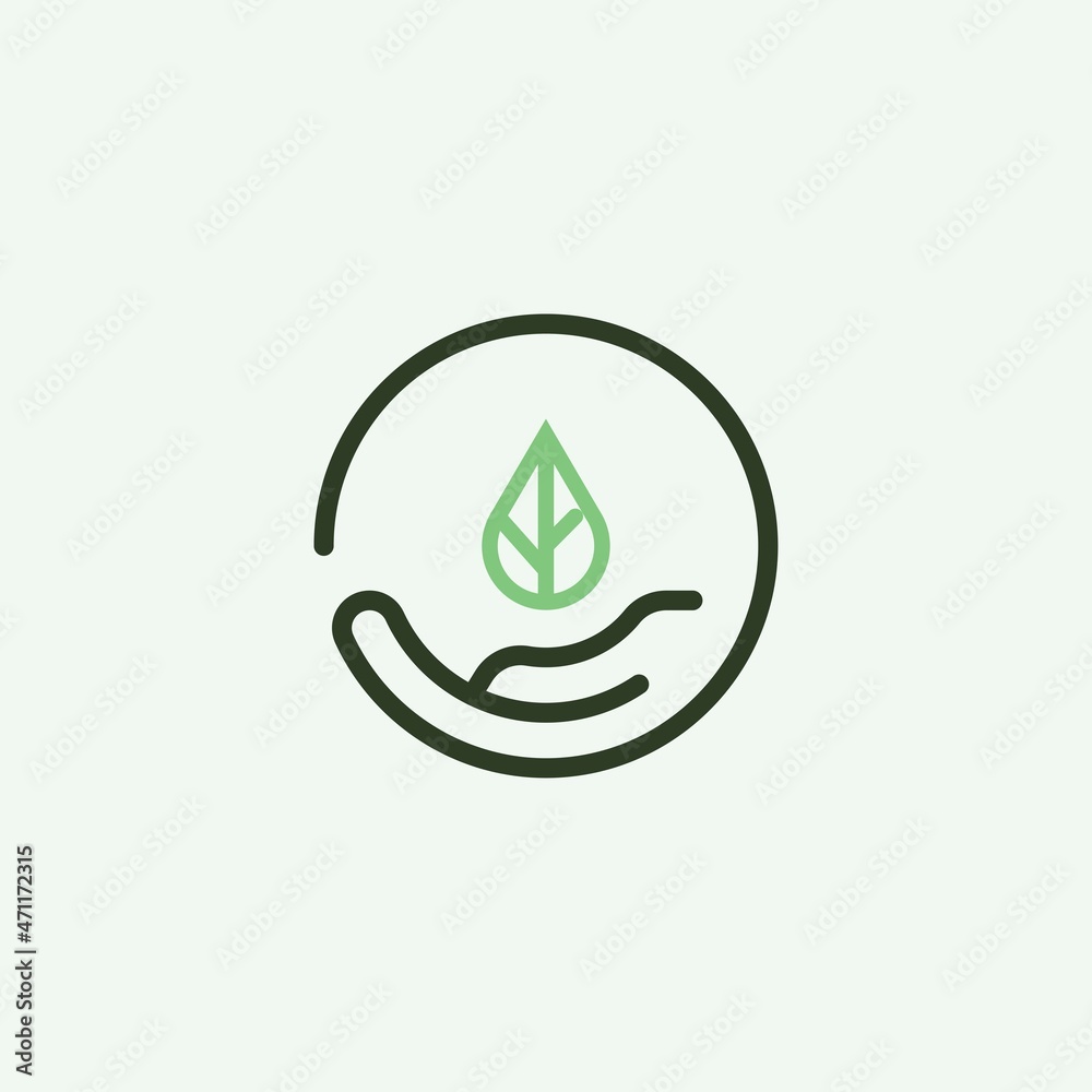 Save green logo design inspiration vector template. Hand with leaf icon Save green logo design inspiration vector template. Hand with leaf icon