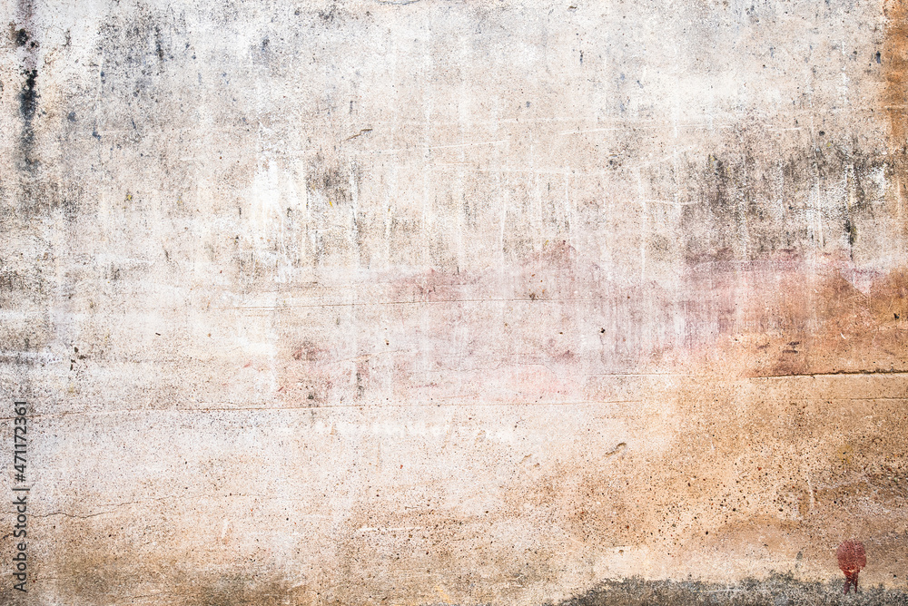 Empty Old Wall Texture. Painted Distressed Wall Surface. Grunge Stonewall Background. Shabby Building Facade With Damaged Plaster. Abstract Web Banner. Copy Space