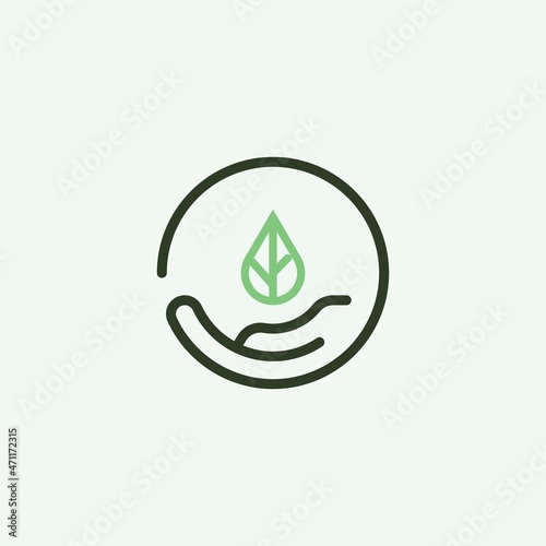 Save green logo design inspiration vector template. Hand with leaf icon