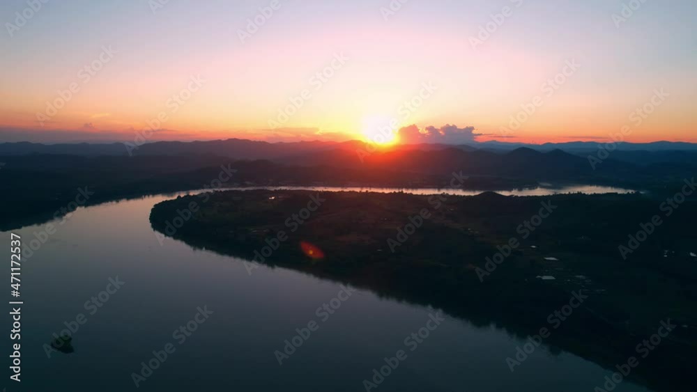4K Flight Through Landscape River. Sunset landscape Amazing of Nature. thailand
