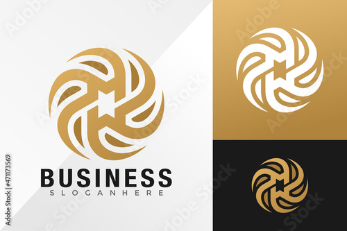 Golden Letter M Circle Logo Design Vector illustration template