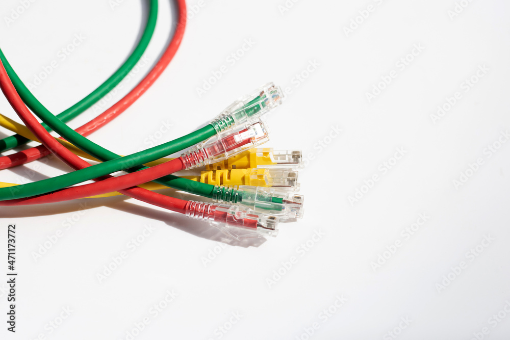 LAN network connection ethernet cables on white LAN network connection ethernet cables on white