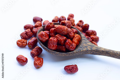 Dried chinese jujube on white photo