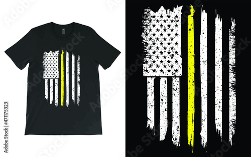 Thin Yellow Line Flag Emergency Dispatchers Flag T-Shirt Vector, Dispatcher Shirt, 911 dispatcher Tee dispatch SVG, distressed flag SVG, dispatcher shirt,