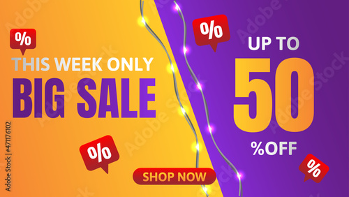 this week only big sale banner or poster with string light