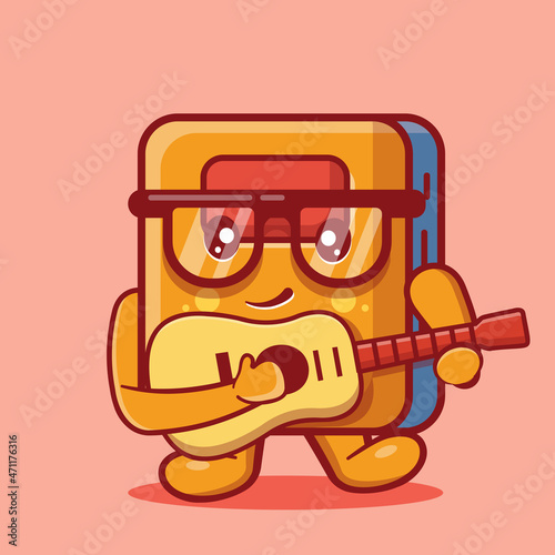 cute book mascot playing guitar isolated cartoon in flat style